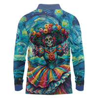 Día de los Muertos Long Sleeve Polo Shirt A Swirl of Colors and Souls - Wonder Print Shop