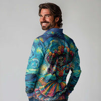 Día de los Muertos Long Sleeve Polo Shirt A Swirl of Colors and Souls - Wonder Print Shop