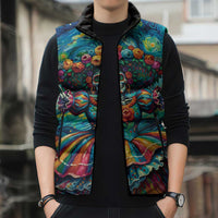 Día de los Muertos Sleeveless Puffer Jacket A Swirl of Colors and Souls - Wonder Print Shop