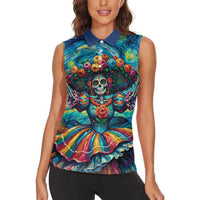Día de los Muertos Women Sleeveless Polo Shirt A Swirl of Colors and Souls - Wonder Print Shop