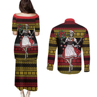 Dirndl Skeleton Dance Couples Matching Puletasi and Long Sleeve Button Shirt Bavarian Gothic Christmas - Wonder Print Shop