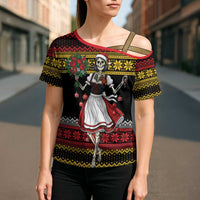 Dirndl Skeleton Dance Cross Shoulder Shirt Bavarian Gothic Christmas - Wonder Print Shop