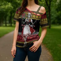 Dirndl Skeleton Dance Cross Shoulder Shirt Bavarian Gothic Christmas - Wonder Print Shop