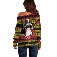 Dirndl Skeleton Dance Off Shoulder Sweater Bavarian Gothic Christmas - Wonder Print Shop