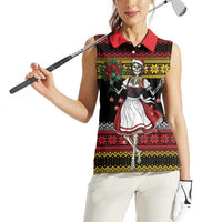 Dirndl Skeleton Dance Women Sleeveless Polo Shirt Bavarian Gothic Christmas - Wonder Print Shop