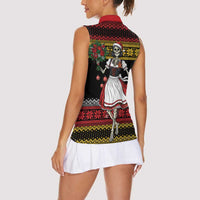Dirndl Skeleton Dance Women Sleeveless Polo Shirt Bavarian Gothic Christmas - Wonder Print Shop