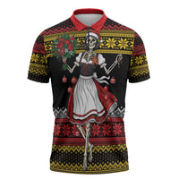 Dirndl Skeleton Dance Zipper Polo Shirt Bavarian Gothic Christmas - Wonder Print Shop