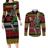 Lederhosen Skeleton Dance Couples Matching Long Sleeve Bodycon Dress and Long Sleeve Button Shirt Bavarian Gothic Christmas - Wonder Print Shop