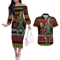 Lederhosen Skeleton Dance Couples Matching Off The Shoulder Long Sleeve Dress and Hawaiian Shirt Bavarian Gothic Christmas - Wonder Print Shop
