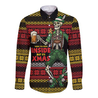 Lederhosen Skeleton Dance Long Sleeve Button Shirt Bavarian Gothic Christmas - Wonder Print Shop