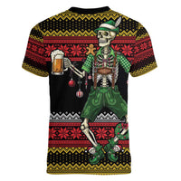 Lederhosen Skeleton Dance Women V-Neck T-Shirt Bavarian Gothic Christmas - Wonder Print Shop