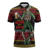 Lederhosen Skeleton Dance Zipper Polo Shirt Bavarian Gothic Christmas - Wonder Print Shop
