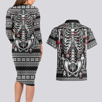 Merry Creepmas Couples Matching Long Sleeve Bodycon Dress and Hawaiian Shirt Bone to be Jolly - Wonder Print Shop