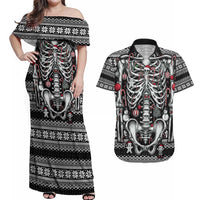 Merry Creepmas Couples Matching Off Shoulder Maxi Dress and Hawaiian Shirt Bone to be Jolly - Wonder Print Shop
