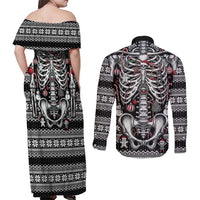 Merry Creepmas Couples Matching Off Shoulder Maxi Dress and Long Sleeve Button Shirt Bone to be Jolly - Wonder Print Shop
