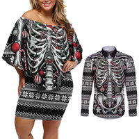 Merry Creepmas Couples Matching Off Shoulder Short Dress and Long Sleeve Button Shirt Bone to be Jolly - Wonder Print Shop