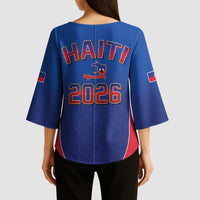 World Football Haiti 2026 Kimono Sleeve Blouse Haiti est de Retour Blue Voodoo Veve Spirits - Wonder Print Shop