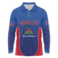 World Football Haiti 2026 Long Sleeve Polo Shirt Haiti est de Retour Blue Voodoo Veve Spirits - Wonder Print Shop