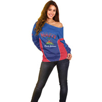 World Football Haiti 2026 Off Shoulder Sweater Haiti est de Retour Blue Voodoo Veve Spirits - Wonder Print Shop