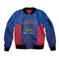 World Football Haiti 2026 Sleeve Zip Bomber Jacket Haiti est de Retour Blue Voodoo Veve Spirits - Wonder Print Shop