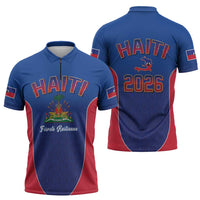 World Football Haiti 2026 Zipper Polo Shirt Haiti est de Retour Blue Voodoo Veve Spirits - Wonder Print Shop