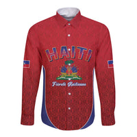 World Football Haiti 2026 Long Sleeve Button Shirt Haiti est de Retour Red Voodoo Veve Spirits - Wonder Print Shop