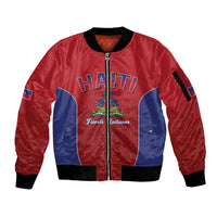 World Football Haiti 2026 Sleeve Zip Bomber Jacket Haiti est de Retour Red Voodoo Veve Spirits - Wonder Print Shop
