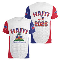 World Football Haiti 2026 Women V-Neck T-Shirt Haiti est de Retour White Voodoo Veve Spirits - Wonder Print Shop