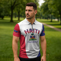 World Football Haiti 2026 Zipper Polo Shirt Haiti est de Retour White Voodoo Veve Spirits - Wonder Print Shop