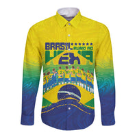 Custom Brazil WC26 Future Champions Long Sleeve Button Shirt Brasil Rumo Ao Hexa - Wonder Print Shop