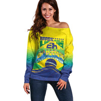 Custom Brazil WC26 Future Champions Off Shoulder Sweater Brasil Rumo Ao Hexa - Wonder Print Shop