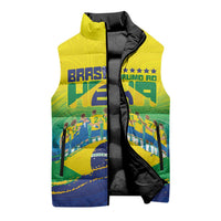 Custom Brazil WC26 Future Champions Sleeveless Puffer Jacket Brasil Rumo Ao Hexa - Wonder Print Shop
