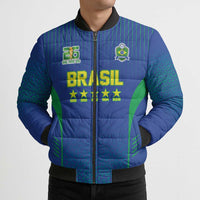 Custom Brazil World Football Legacy Bomber Puffer Jacket 5 Times History Champions Blue Version - Wonder Print Shop