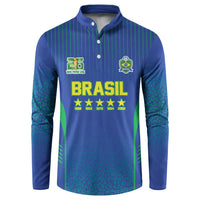 Custom Brazil World Football Legacy Button Sweatshirt 5 Times History Champions Blue Version - Wonder Print Shop