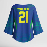 Custom Brazil World Football Legacy Kimono Sleeve Blouse 5 Times History Champions Blue Version - Wonder Print Shop