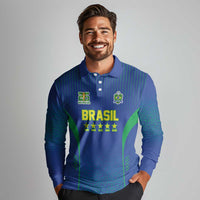 Custom Brazil World Football Legacy Long Sleeve Polo Shirt 5 Times History Champions Blue Version - Wonder Print Shop