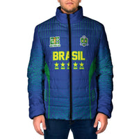 Custom Brazil World Football Legacy Padded Jacket 5 Times History Champions Blue Version - Wonder Print Shop