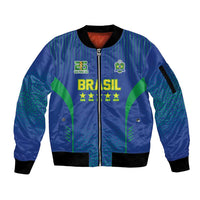 Custom Brazil World Football Legacy Sleeve Zip Bomber Jacket 5 Times History Champions Blue Version - Wonder Print Shop