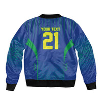 Custom Brazil World Football Legacy Sleeve Zip Bomber Jacket 5 Times History Champions Blue Version - Wonder Print Shop
