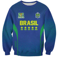 Custom Brazil World Football Legacy Sweatshirt 5 Times History Champions Blue Version - Wonder Print Shop