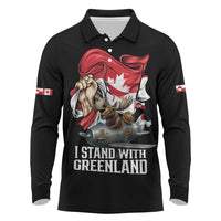 I Stand With Greenland Long Sleeve Polo Shirt Canadian Greenland Flag