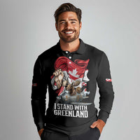 I Stand With Greenland Long Sleeve Polo Shirt Canadian Greenland Flag
