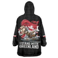 I Stand With Greenland Wearable Blanket Hoodie Canadian Greenland Flag