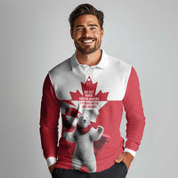 I Stand With Greenland Long Sleeve Polo Shirt Red and White Side by Side