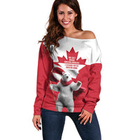 I Stand With Greenland Off Shoulder Sweater Red and White Side by Side