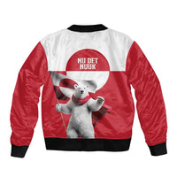 I Stand With Greenland Sleeve Zip Bomber Jacket Red and White Side by Side