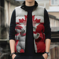 I Stand With Greenland Sleeveless Puffer Jacket Red and White Side by Side