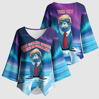 Personalized I Stand With Greenland Kimono Sleeve Blouse Funny Sealion Founding
