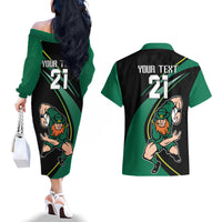 Custom Ireland Rugby Couples Matching Off The Shoulder Long Sleeve Dress and Hawaiian Shirt Irish Shamrocks Warriors Sporty Style LT9 - Wonder Print Shop