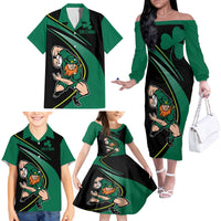 Custom Ireland Rugby Family Matching Off Shoulder Long Sleeve Dress and Hawaiian Shirt Irish Shamrocks Warriors Sporty Style - Wonder Print Shop
